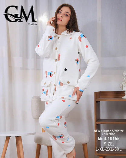 بيجامة شتوي حريمي ناعمة من خامة البولار المبطن – GM Fashion موديل 10155