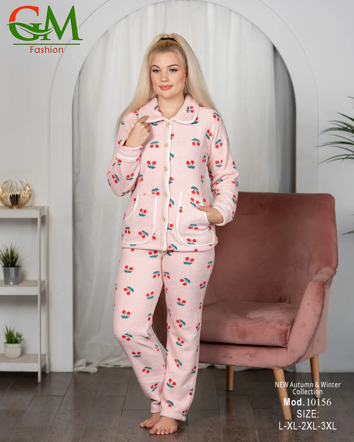 بيجامة حريمي بولار مبطن GM Fashion موديل 10156 | أطقم شتوي تقيلة للدفء