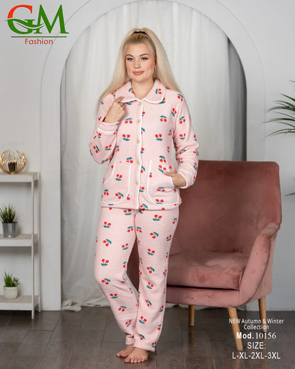 بيجامة حريمي بولار مبطن GM Fashion موديل 10156 | أطقم شتوي تقيلة للدفء
