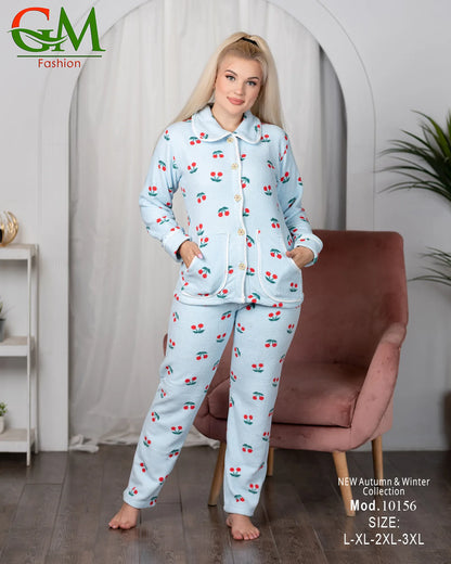 بيجامة حريمي بولار مبطن GM Fashion موديل 10156 | أطقم شتوي تقيلة للدفء