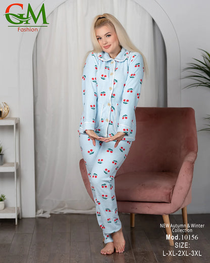 بيجامة حريمي بولار مبطن GM Fashion موديل 10156 | أطقم شتوي تقيلة للدفء