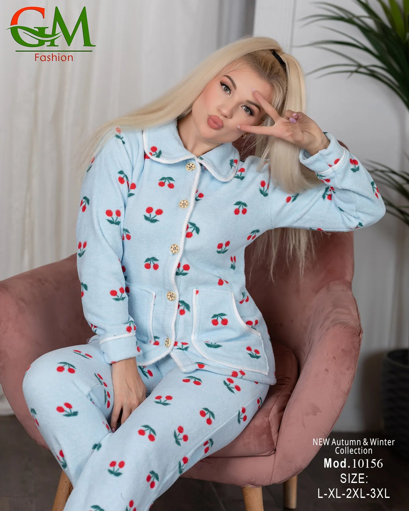 بيجامة حريمي بولار مبطن GM Fashion موديل 10156 | أطقم شتوي تقيلة للدفء