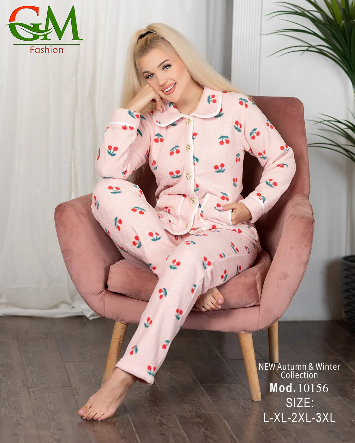 بيجامة حريمي بولار مبطن GM Fashion موديل 10156 | أطقم شتوي تقيلة للدفء