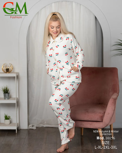 بيجامة حريمي بولار مبطن GM Fashion موديل 10156 | أطقم شتوي تقيلة للدفء