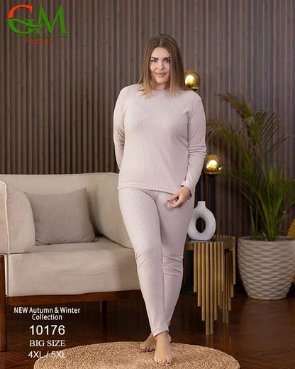 بيجامة دفاية حريمي مقاسات خاصة GM Fashion موديل 10176 | بيج سايز شتوي ضيق