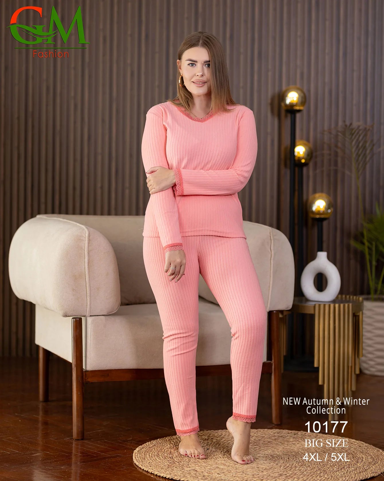 بيجامة دفاية حريمي مقاسات خاصة GM Fashion موديل 10177 | بيجامة ضيقة 4XL و 5XL