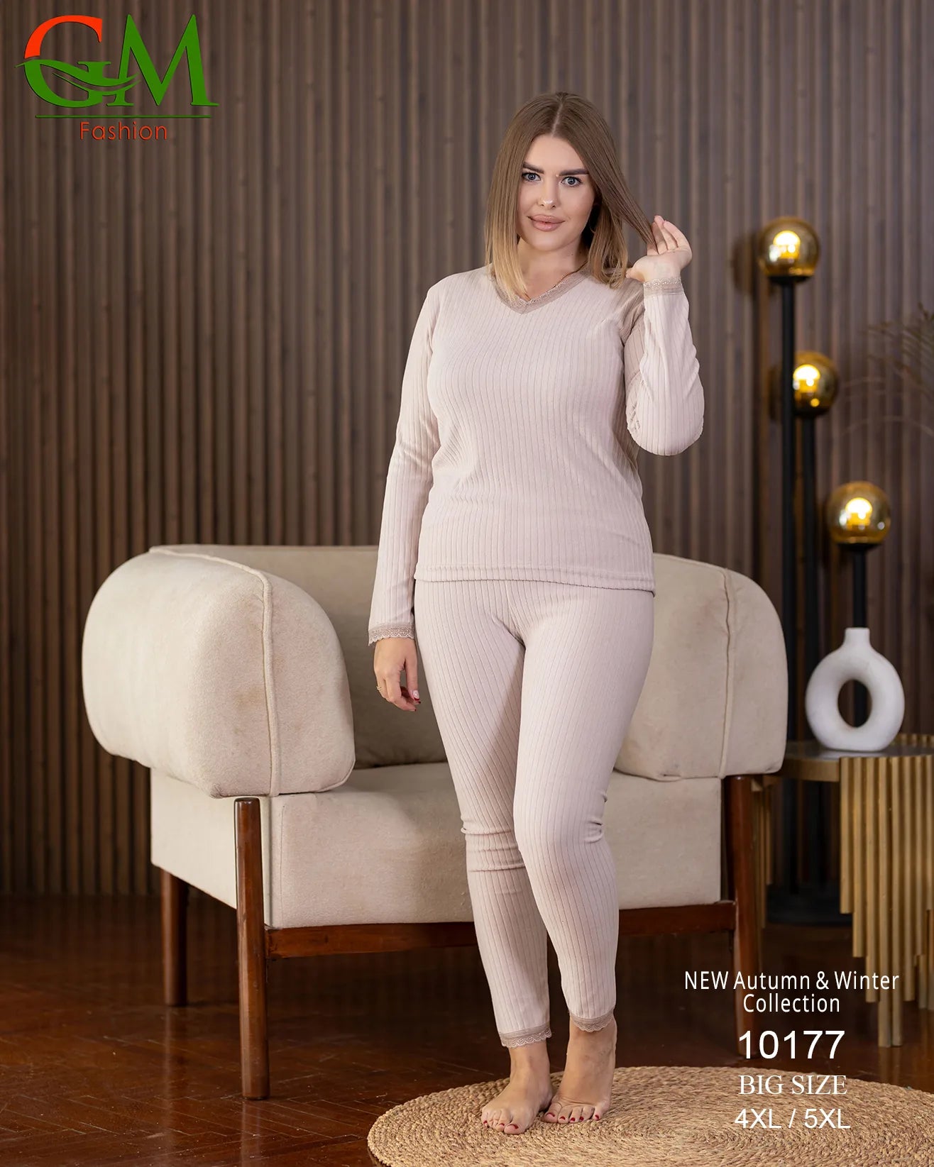 بيجامة دفاية حريمي مقاسات خاصة GM Fashion موديل 10177 | بيجامة ضيقة 4XL و 5XL