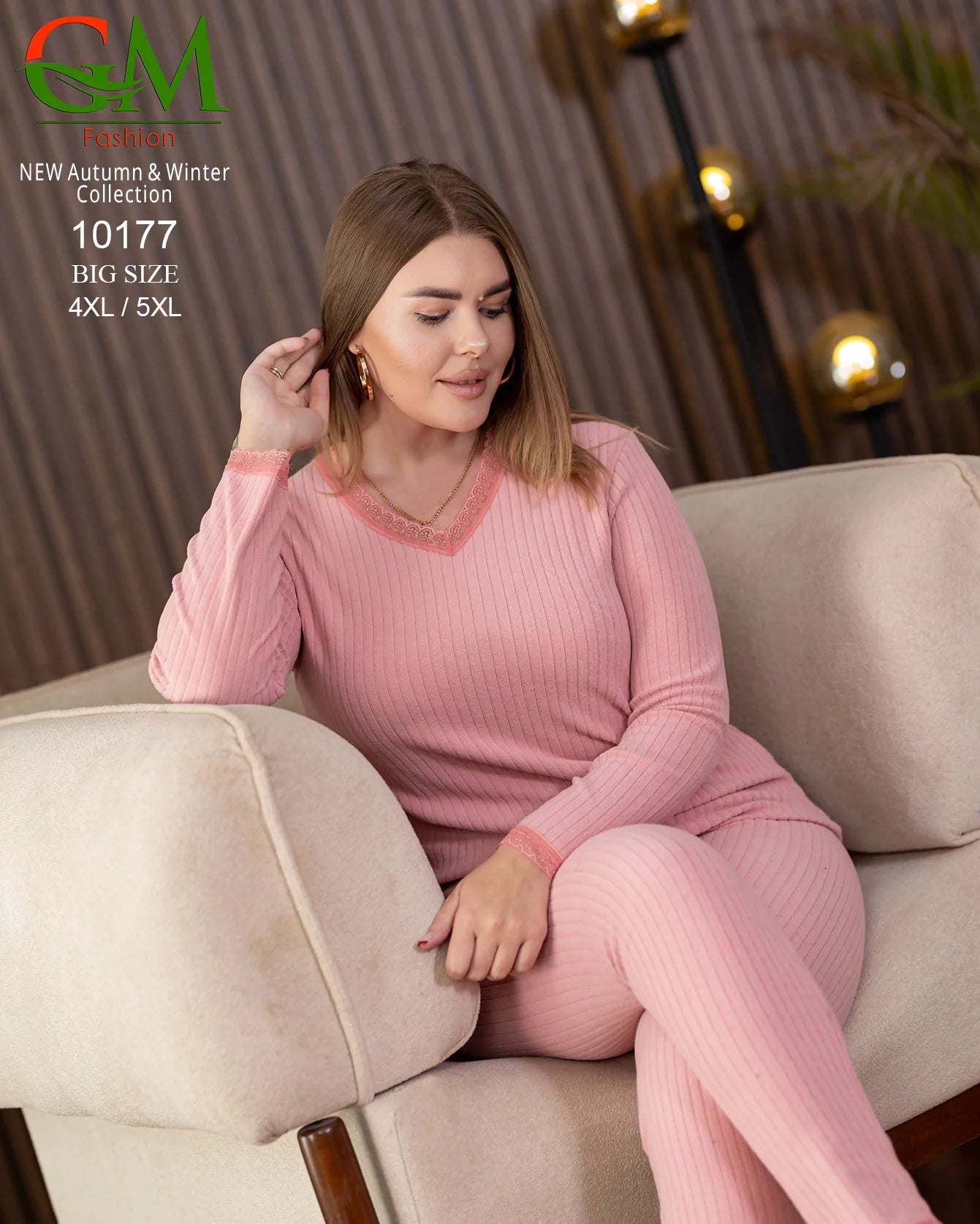 بيجامة دفاية حريمي مقاسات خاصة GM Fashion موديل 10177 | بيجامة ضيقة 4XL و 5XL