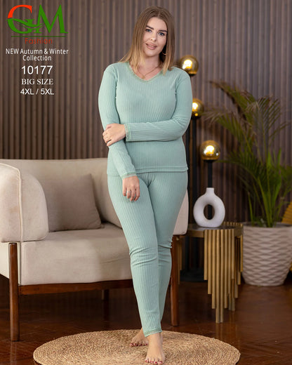 بيجامة دفاية حريمي مقاسات خاصة GM Fashion موديل 10177 | بيجامة ضيقة 4XL و 5XL