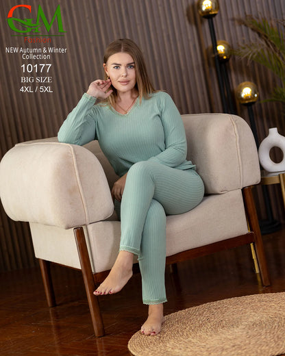 بيجامة دفاية حريمي مقاسات خاصة GM Fashion موديل 10177 | بيجامة ضيقة 4XL و 5XL
