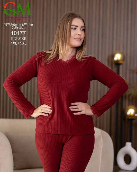 بيجامة دفاية حريمي مقاسات خاصة GM Fashion موديل 10177 | بيجامة ضيقة 4XL و 5XL