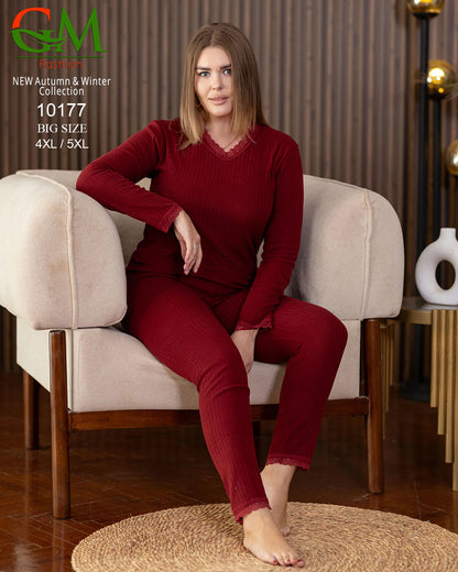 بيجامة دفاية حريمي مقاسات خاصة GM Fashion موديل 10177 | بيجامة ضيقة 4XL و 5XL