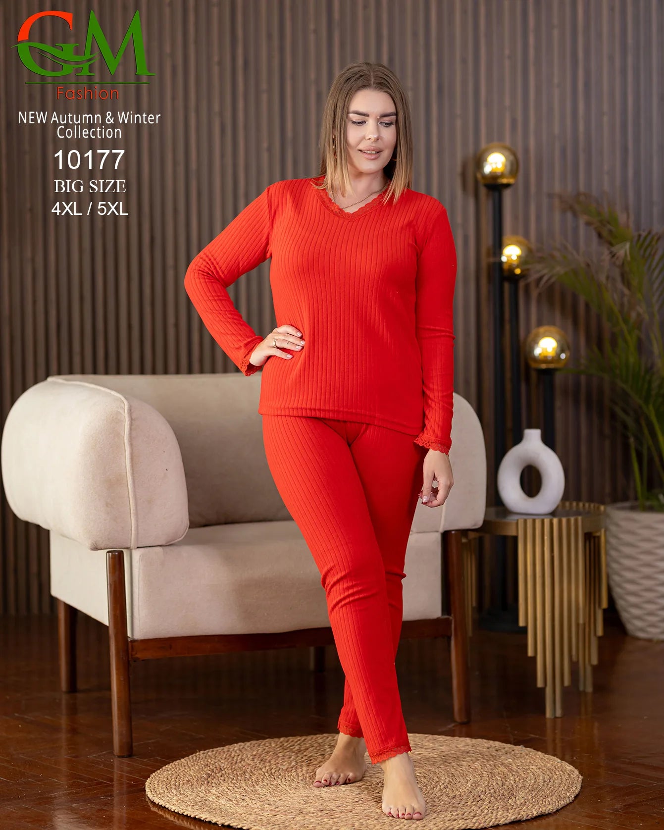 بيجامة دفاية حريمي مقاسات خاصة GM Fashion موديل 10177 | بيجامة ضيقة 4XL و 5XL
