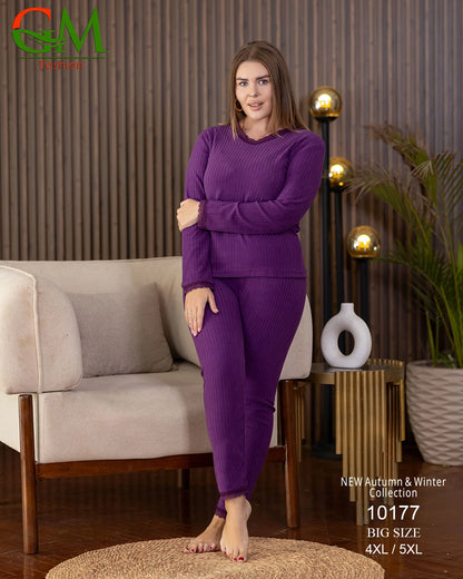 بيجامة دفاية حريمي مقاسات خاصة GM Fashion موديل 10177 | بيجامة ضيقة 4XL و 5XL