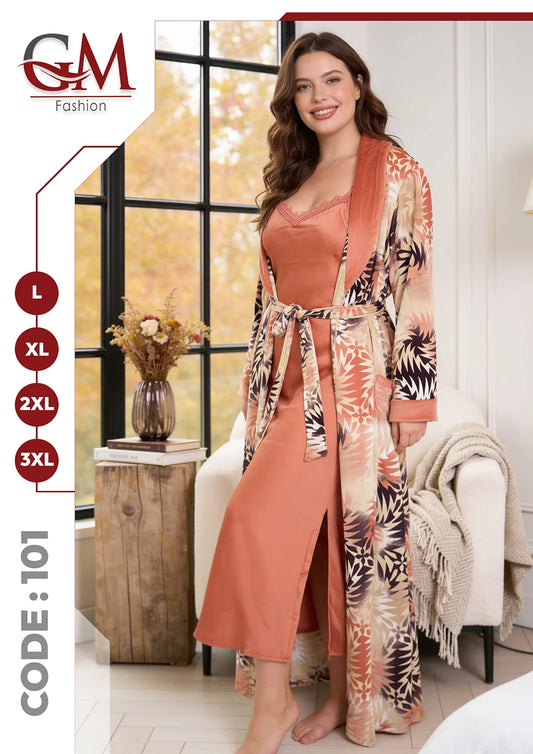 بيجامة حريمي شتوي 3 قطع موديل 101 – G.M Fashion