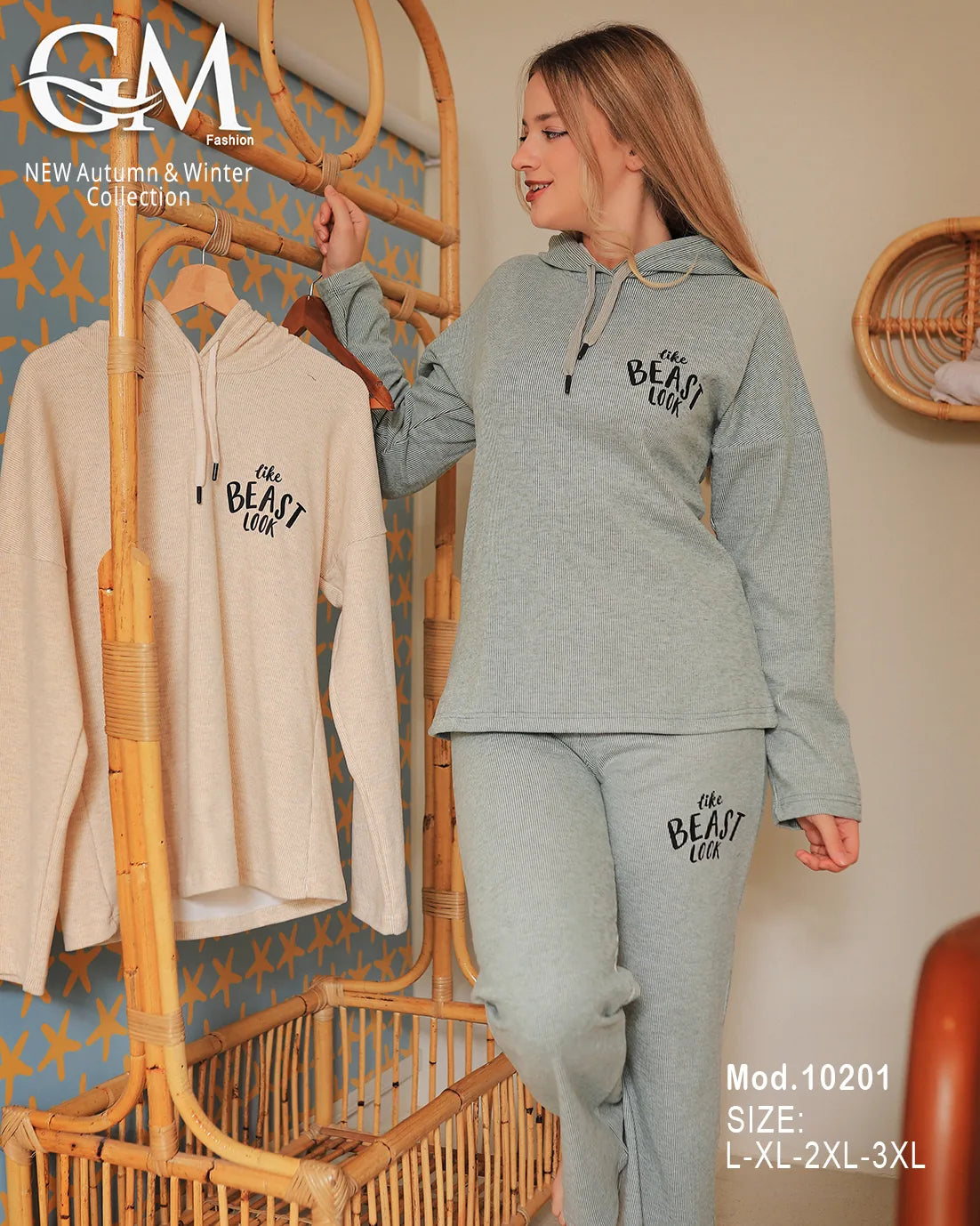 بيجامة شتوي قطن هودي بجيوب – موديل 10201 | GM Fashion