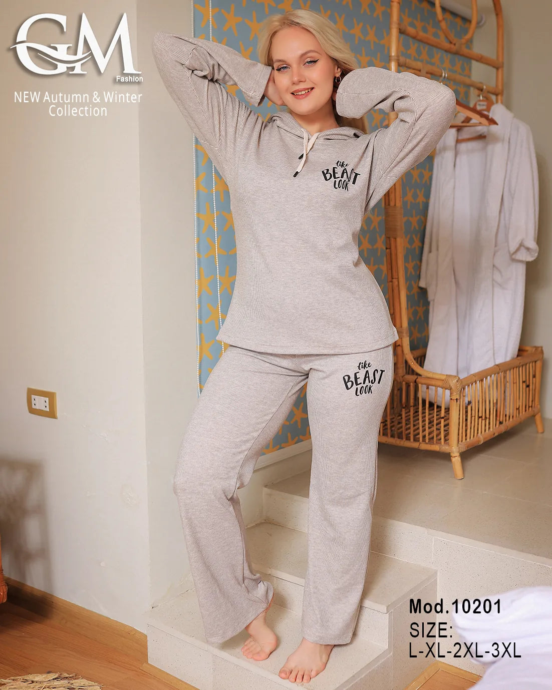 بيجامة شتوي قطن هودي بجيوب – موديل 10201 | GM Fashion
