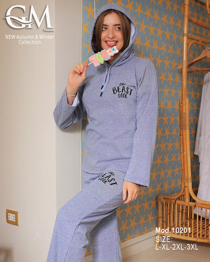 بيجامة شتوي قطن هودي بجيوب – موديل 10201 | GM Fashion