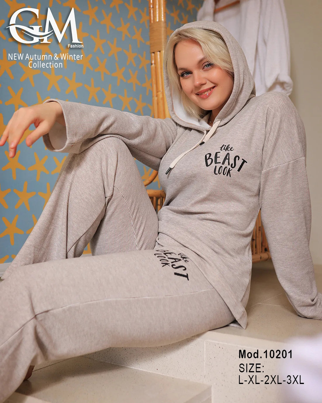بيجامة شتوي قطن هودي بجيوب – موديل 10201 | GM Fashion