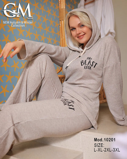 بيجامة شتوي قطن هودي بجيوب – موديل 10201 | GM Fashion
