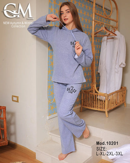 بيجامة شتوي قطن هودي بجيوب – موديل 10201 | GM Fashion