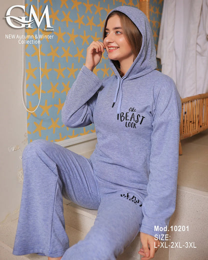 بيجامة شتوي قطن هودي بجيوب – موديل 10201 | GM Fashion