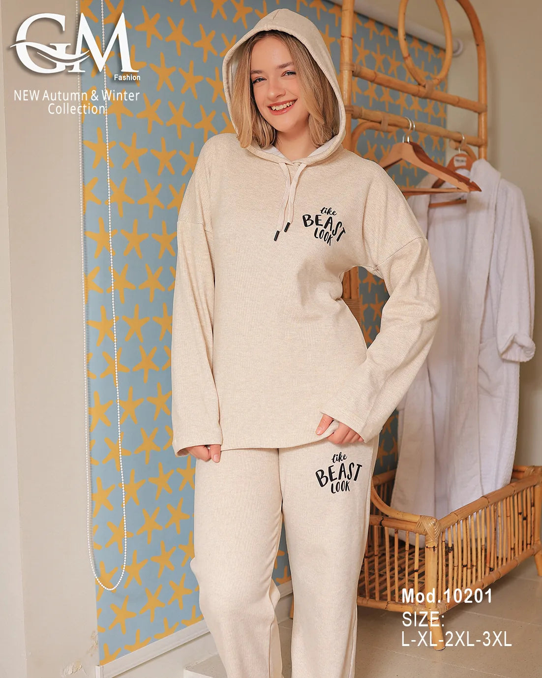 بيجامة شتوي قطن هودي بجيوب – موديل 10201 | GM Fashion