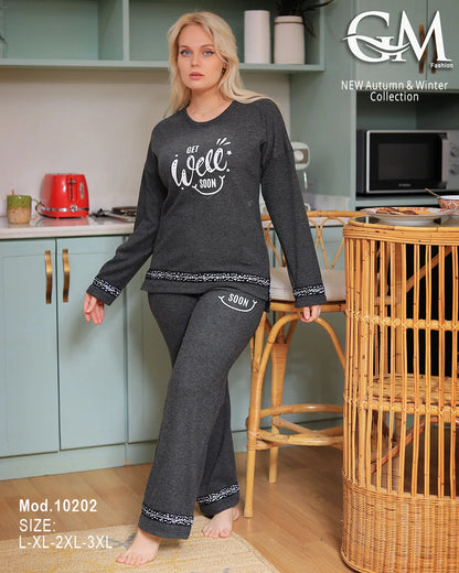 بيجامة شتوي قطن مزخرفة حريمي – موديل 10202 | GM Fashion