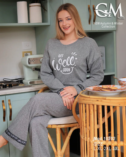 بيجامة شتوي قطن مزخرفة حريمي – موديل 10202 | GM Fashion