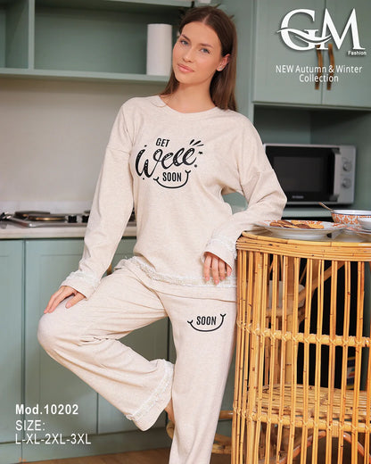 بيجامة شتوي قطن مزخرفة حريمي – موديل 10202 | GM Fashion