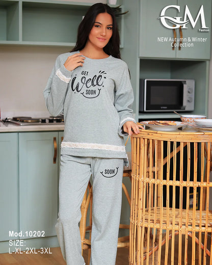 بيجامة شتوي قطن مزخرفة حريمي – موديل 10202 | GM Fashion