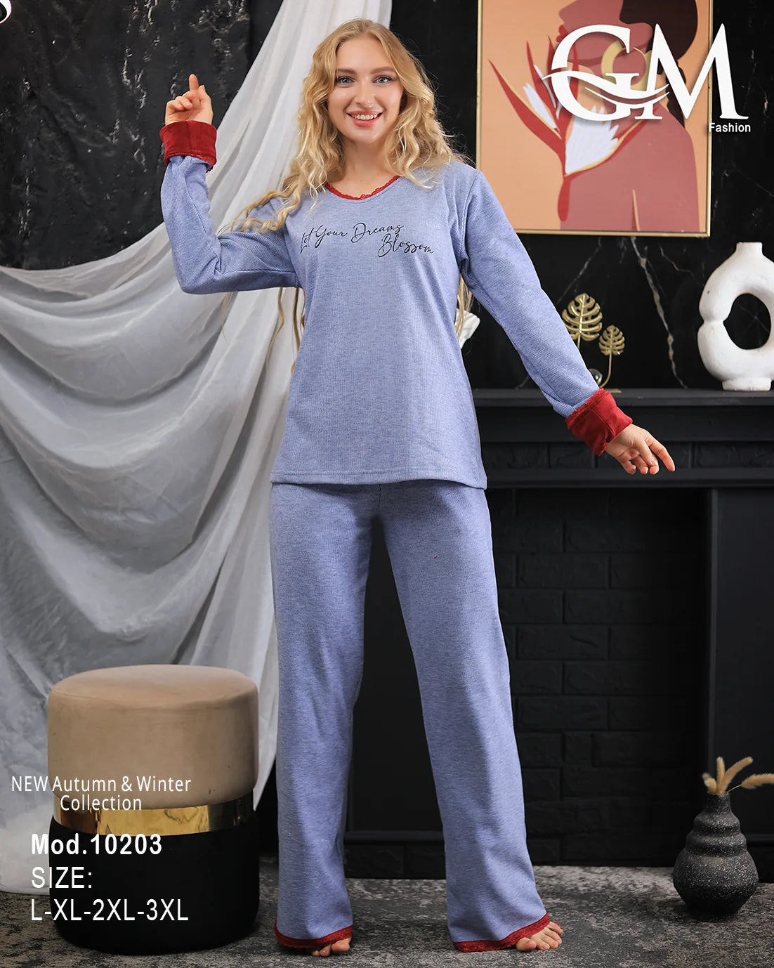 بيجامة شتوي قطن حريمي – موديل 10203 | GM Fashion