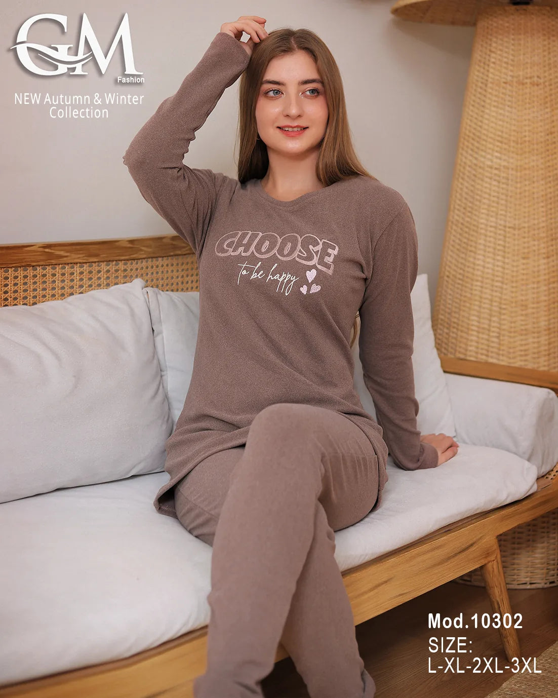 طقم بيجامة شتوي نسائي GM Fashion | موديل 10302 بطبعة "CHOOSE"