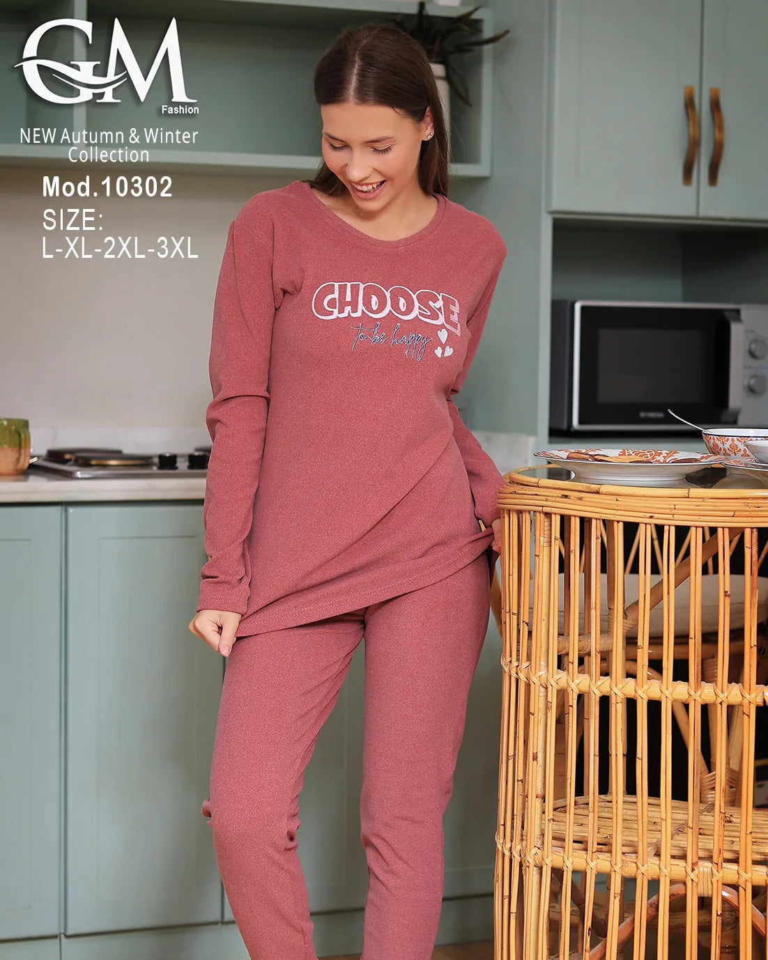 طقم بيجامة شتوي نسائي GM Fashion | موديل 10302 بطبعة "CHOOSE"