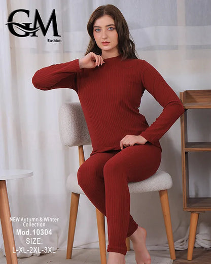بيجامة دفاية حريمي GM Fashion موديل 10304 | بيجامة شتوي ضيقة للتدفئة