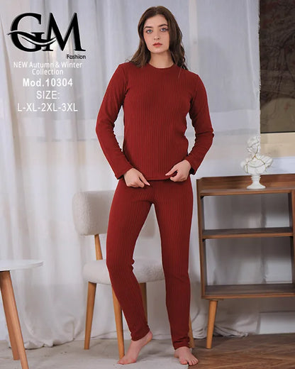 بيجامة دفاية حريمي GM Fashion موديل 10304 | بيجامة شتوي ضيقة للتدفئة
