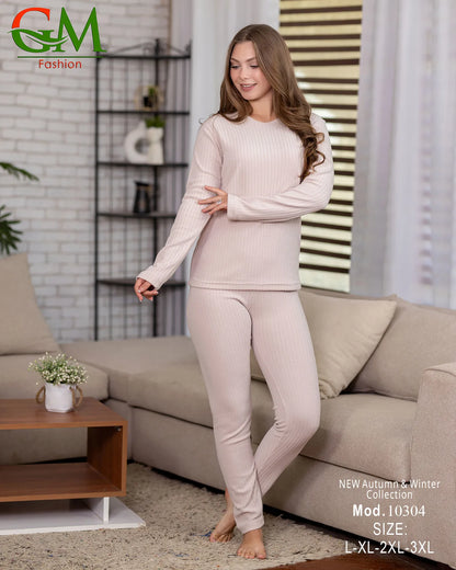 بيجامة دفاية حريمي GM Fashion موديل 10304 | بيجامة شتوي ضيقة للتدفئة