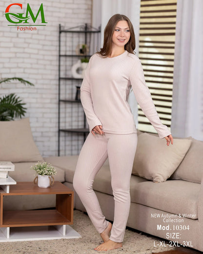 بيجامة دفاية حريمي GM Fashion موديل 10304 | بيجامة شتوي ضيقة للتدفئة