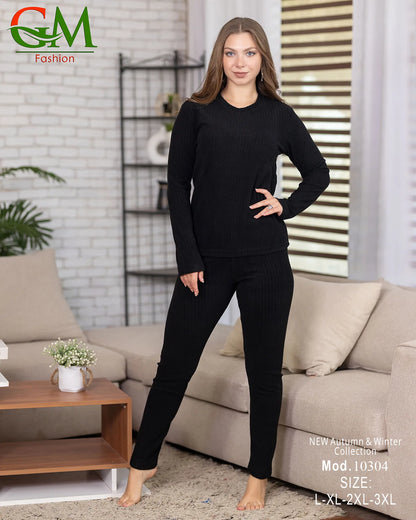 بيجامة دفاية حريمي GM Fashion موديل 10304 | بيجامة شتوي ضيقة للتدفئة