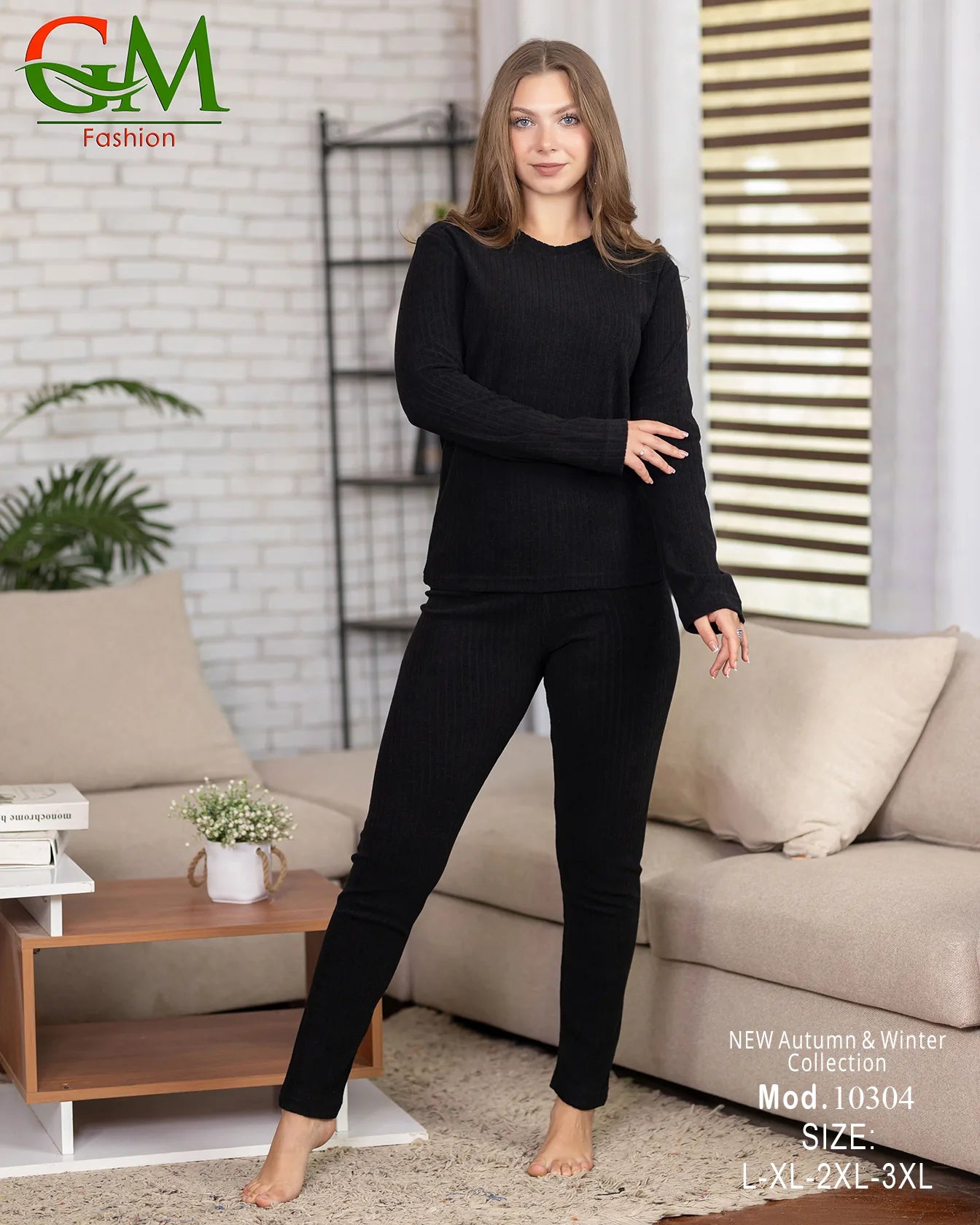 بيجامة دفاية حريمي GM Fashion موديل 10304 | بيجامة شتوي ضيقة للتدفئة