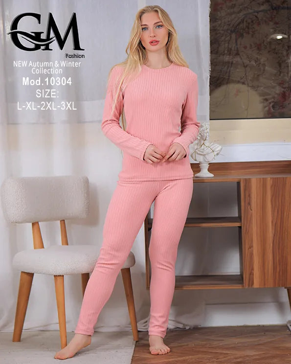بيجامة دفاية حريمي GM Fashion موديل 10304 | بيجامة شتوي ضيقة للتدفئة