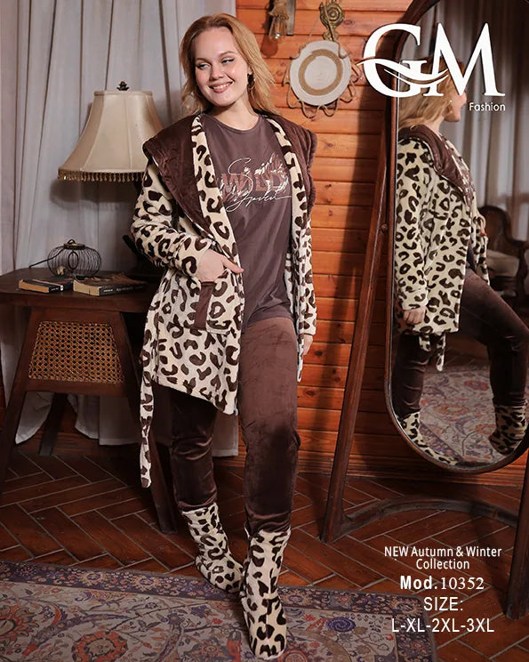 طقم شتوي حريمي 4 قطع خامة قطيفة وبولار – موديل 10352