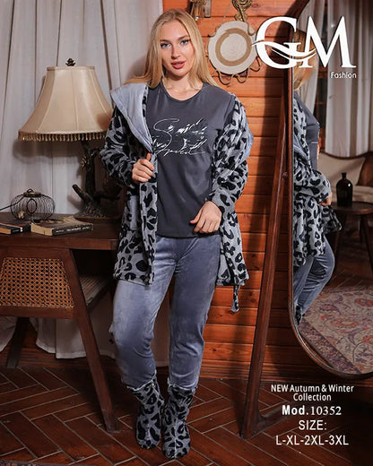 طقم شتوي حريمي 4 قطع خامة قطيفة وبولار – موديل 10352