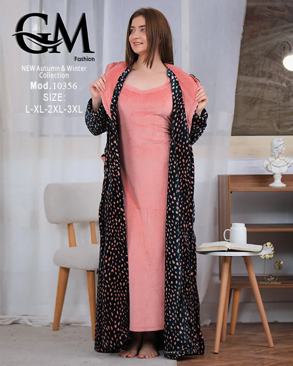 طقم روب قطيفة شتوي ناعم للسيدات – موديل 10356 | GM Fashion