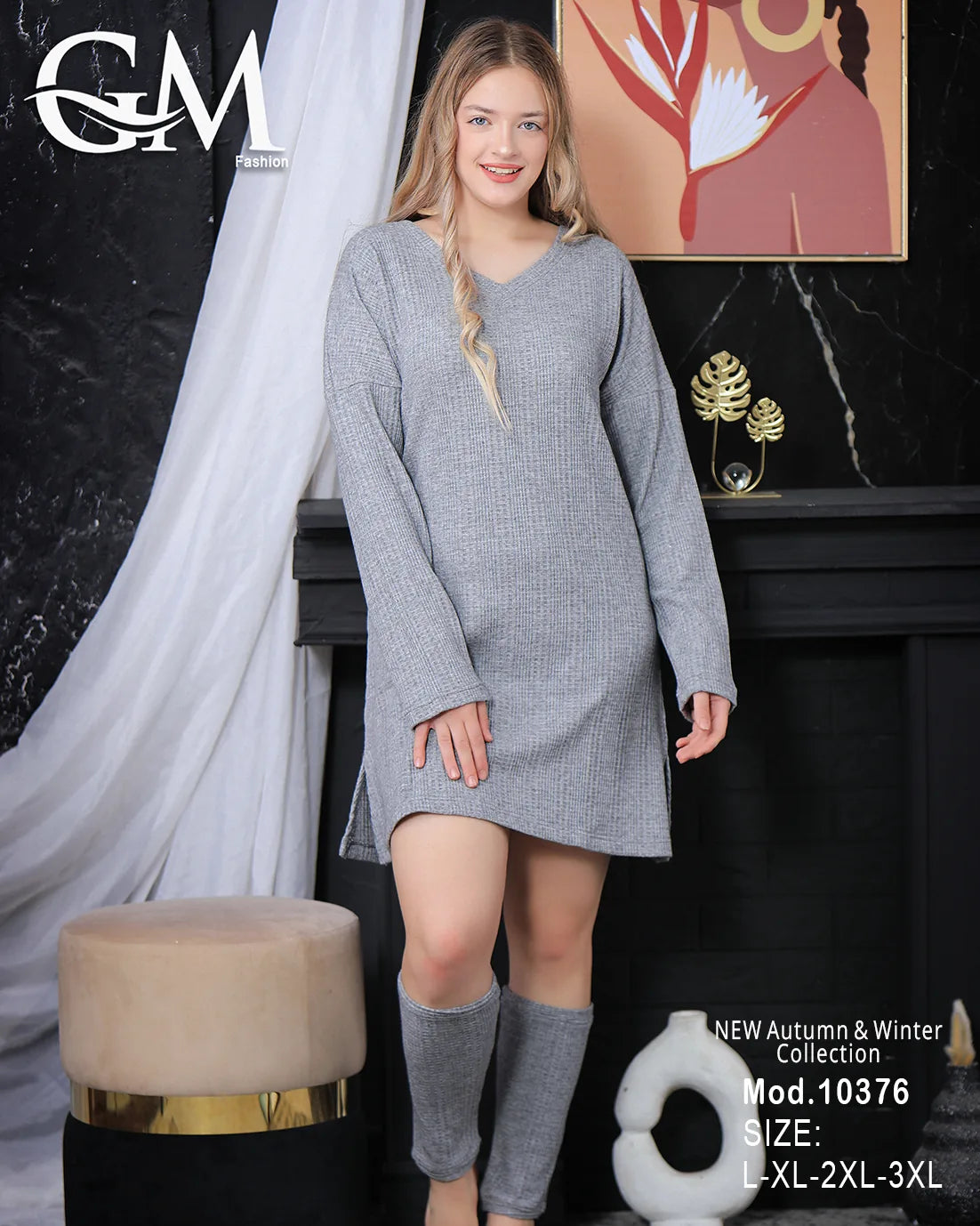 فستان تونيك شتوي نسائي GM Fashion | موديل 10376 برقبة V