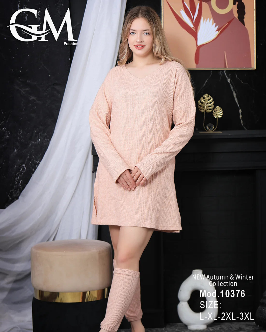 فستان تونيك شتوي نسائي GM Fashion | موديل 10376 برقبة V