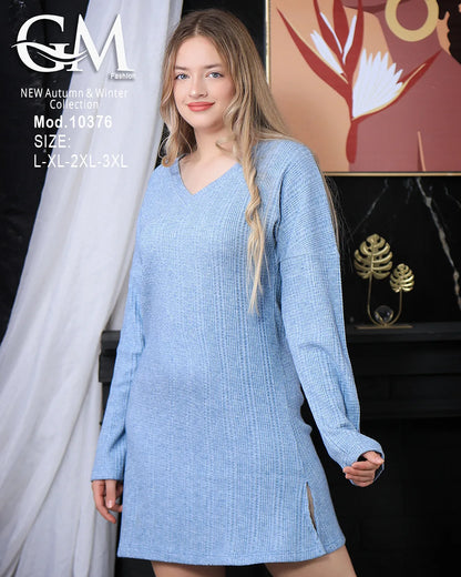 فستان تونيك شتوي نسائي GM Fashion | موديل 10376 برقبة V