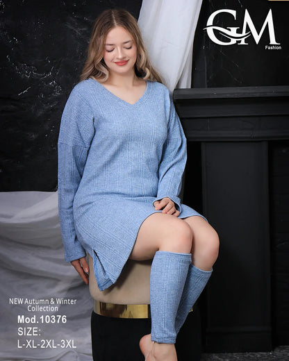 فستان تونيك شتوي نسائي GM Fashion | موديل 10376 برقبة V