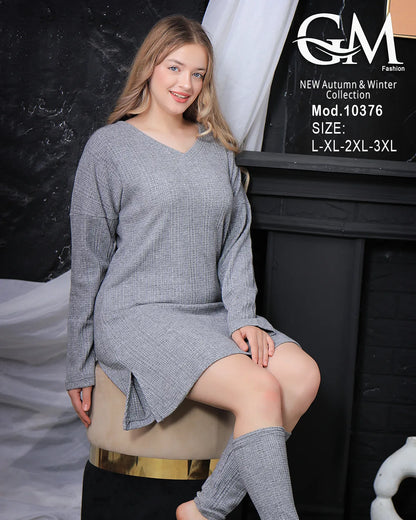 فستان تونيك شتوي نسائي GM Fashion | موديل 10376 برقبة V