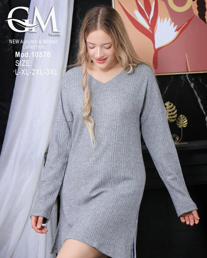 فستان تونيك شتوي نسائي GM Fashion | موديل 10376 برقبة V